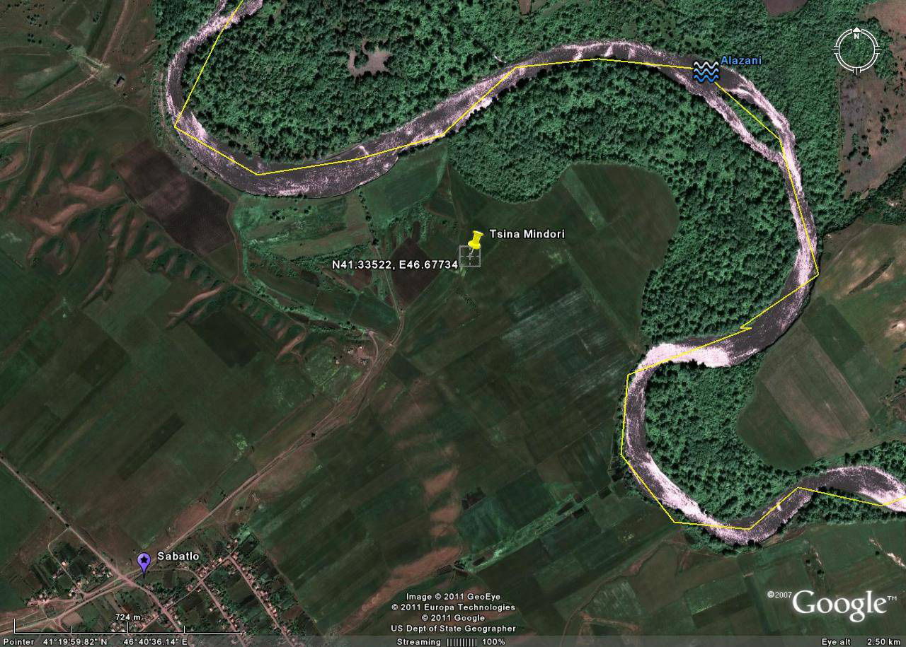 Satellitenbild des Fundplatzes Tsina Mindori bei Sabatlo, 2011