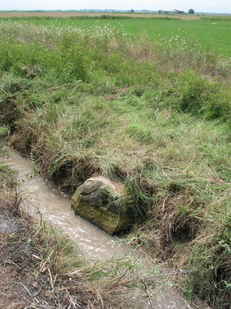 Funde von Glockenbasen in einem rezenten Bewässerungskanal ließen an diesem Fundplatz auf eindrucksvolle Architektur schließen, 2006 (G. Mehnert)